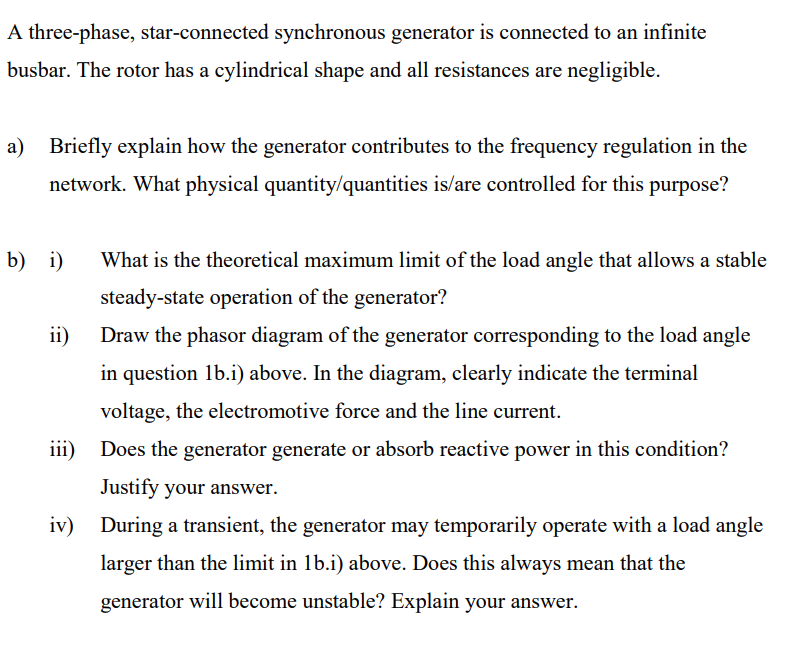 Solved A three-phase, star-connected synchronous generator | Chegg.com