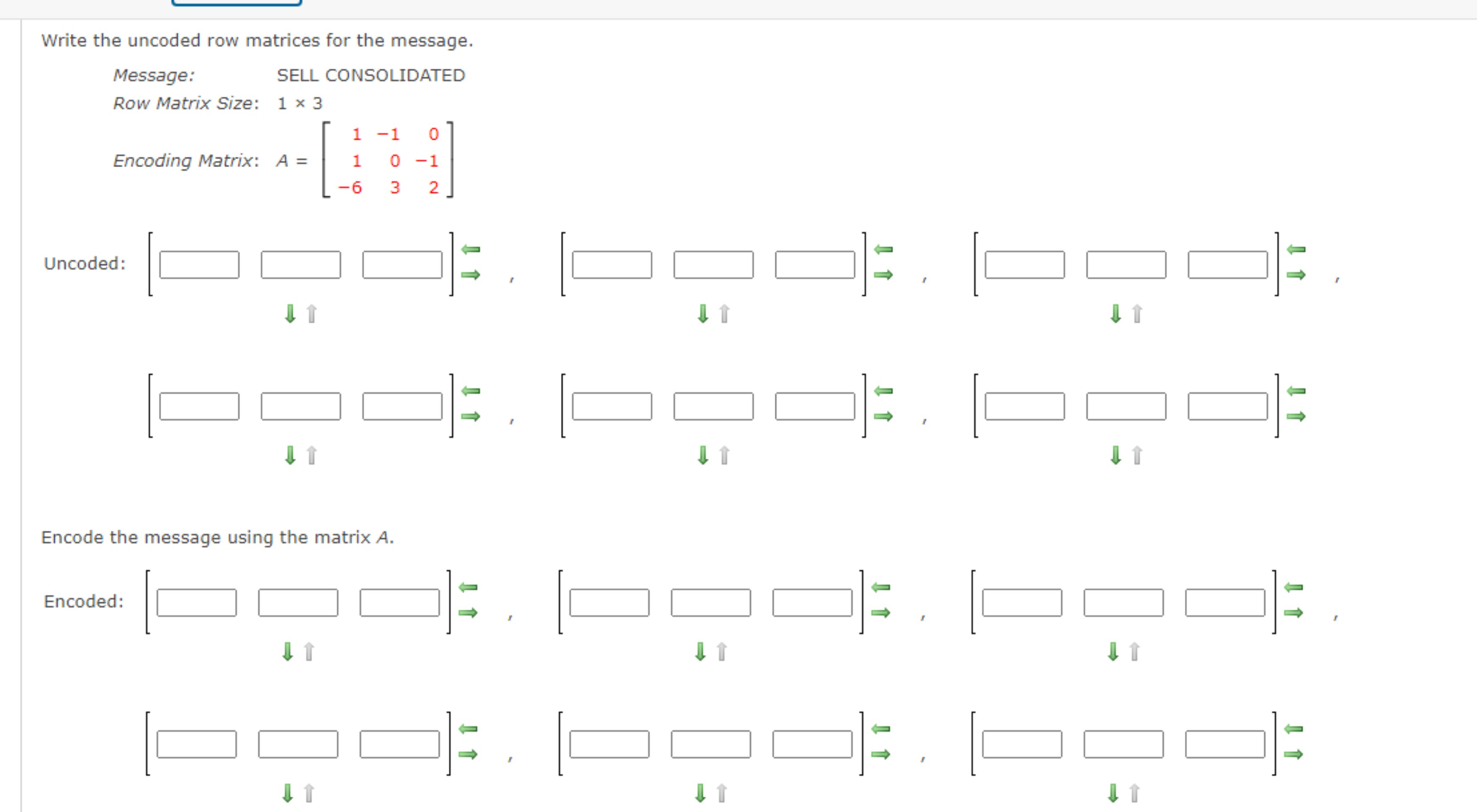 Solved Write the uncoded row matrices for the | Chegg.com