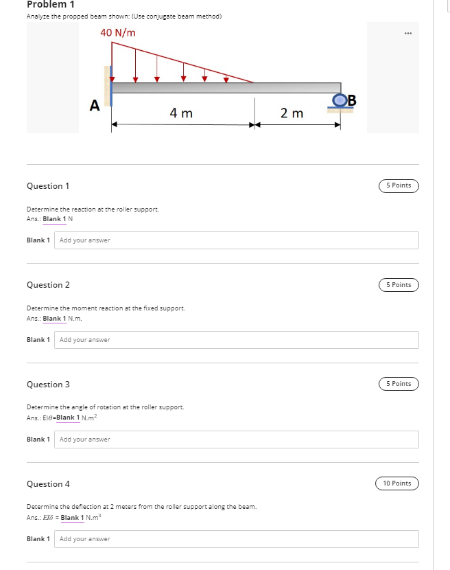 Solved Problem 1 Analyze the propped beam shown: (Use | Chegg.com