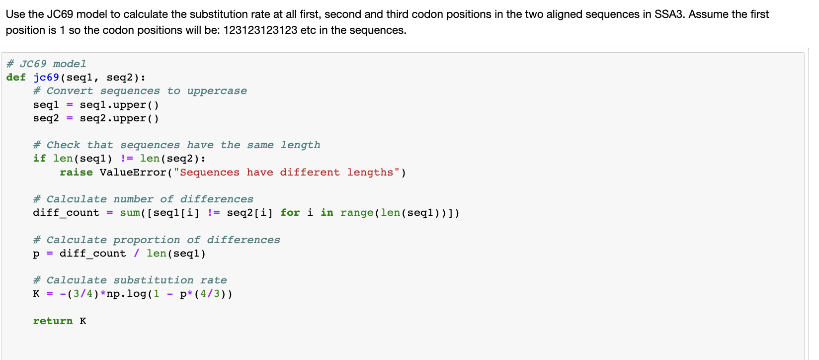 Solved Use the JC69 model to calculate the substitution rate | Chegg.com