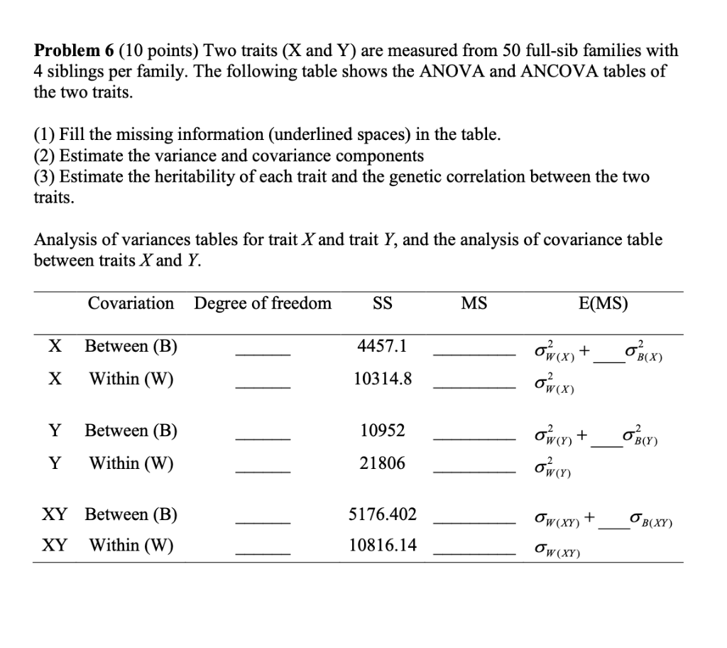 Problem 6 (10 Points) Two Traits (X And Y) Are | Chegg.com