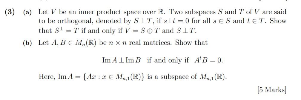 Solved (3) (a) Let V be an inner product space over R. Two | Chegg.com