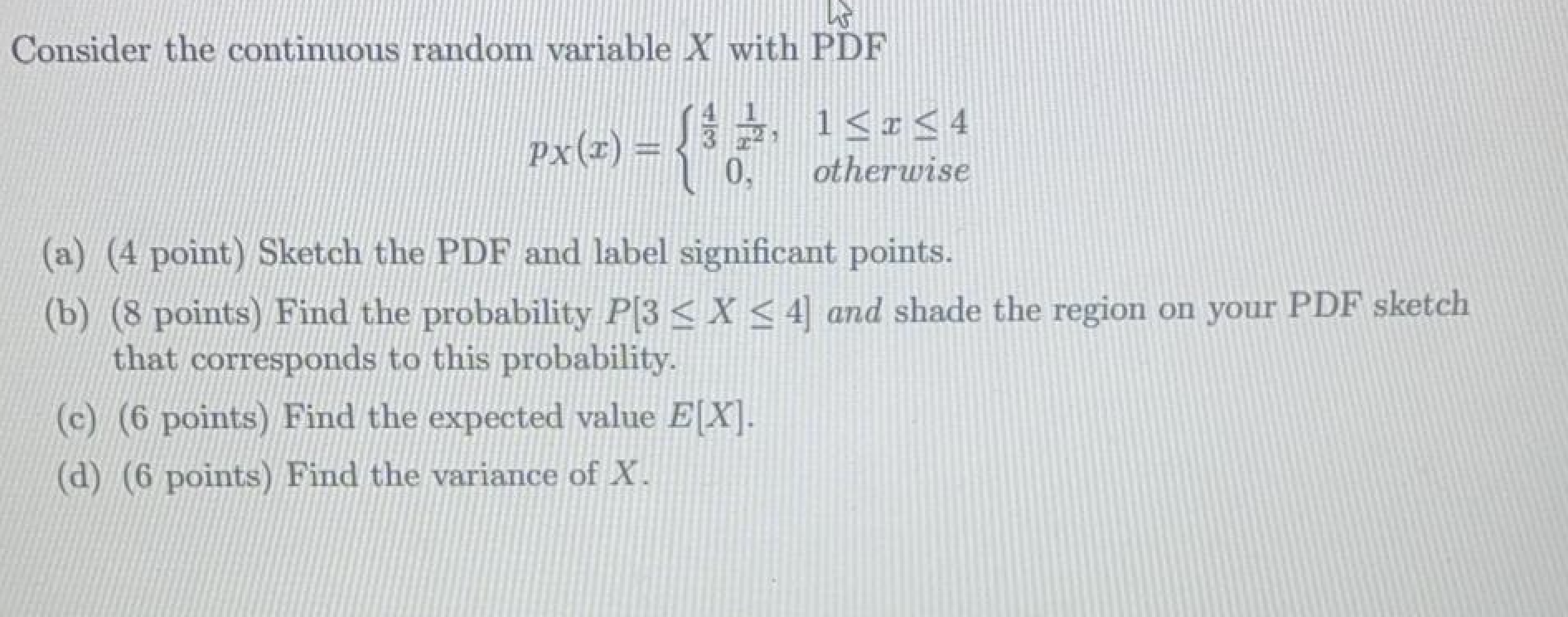 Solved W Consider the continuous random variable X with PDF | Chegg.com