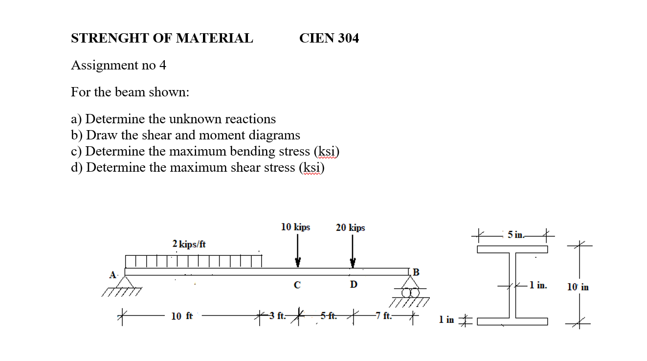 Solved STRENGHT OF MATERIAL CIEN 304 Assignment No 4 For The | Chegg.com