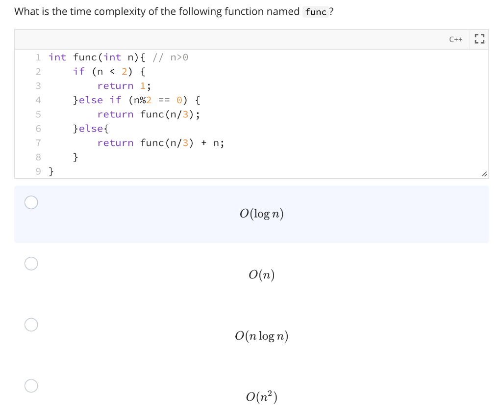 Solved What is the time complexity of the following function | Chegg.com