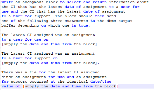 Solved Write an anonymous block to select and return | Chegg.com