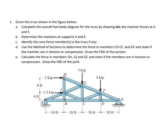 Solved 1. Given The Truss Shown In The Figure Below: A. | Chegg.com