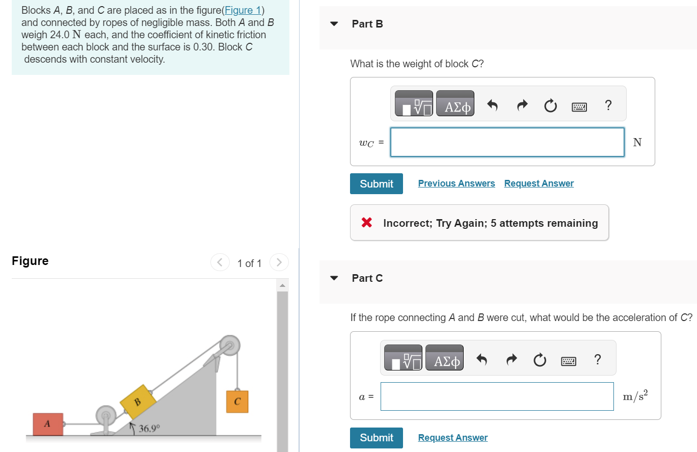 Solved Blocks A,B, And C Are Placed As In The Figure(Figure | Chegg.com