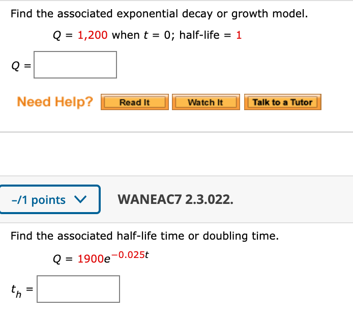 Solved Find the associated exponential decay or growth | Chegg.com