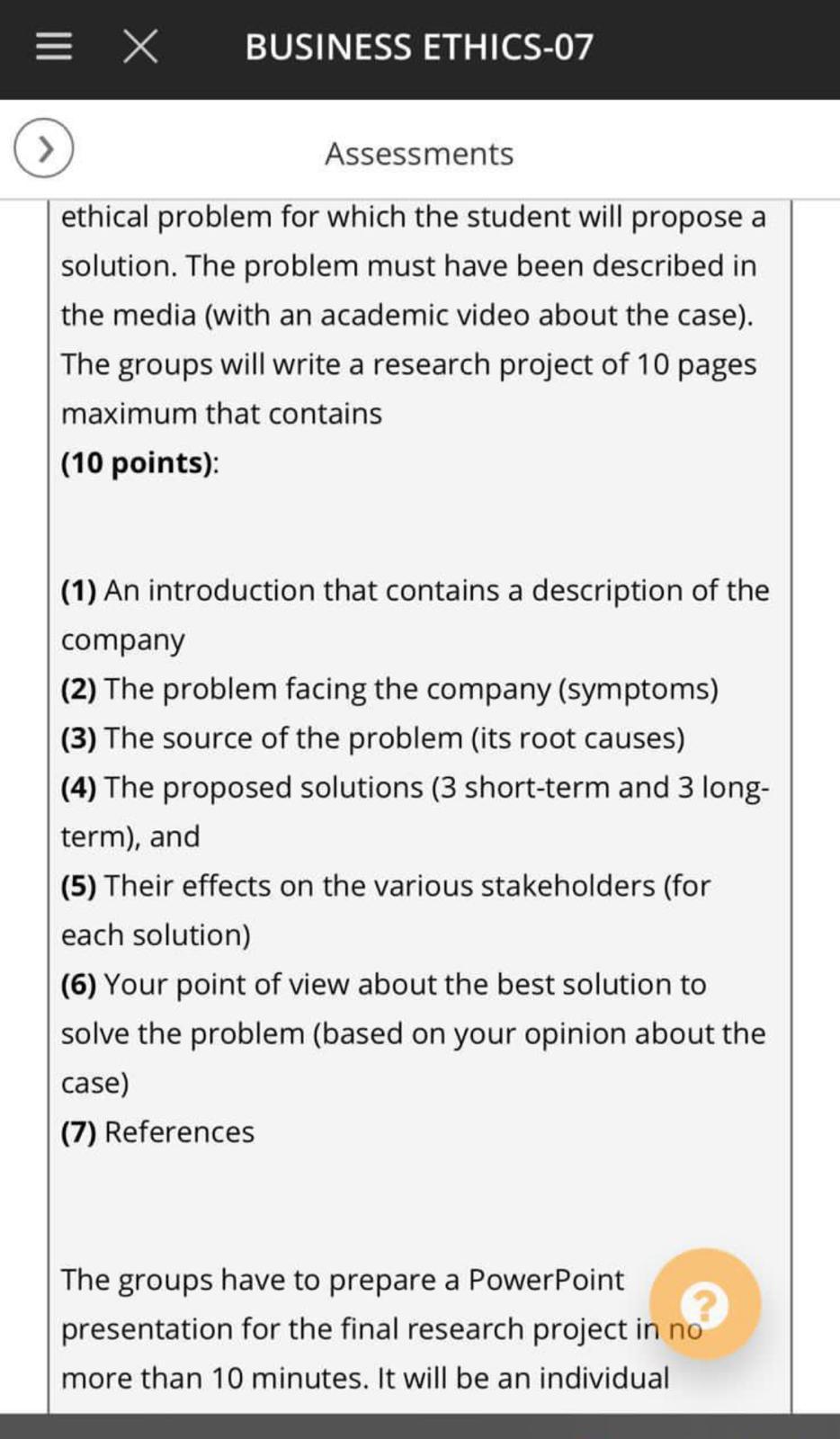 = X BUSINESS ETHICS-07 Assessments Ethical Problem | Chegg.com