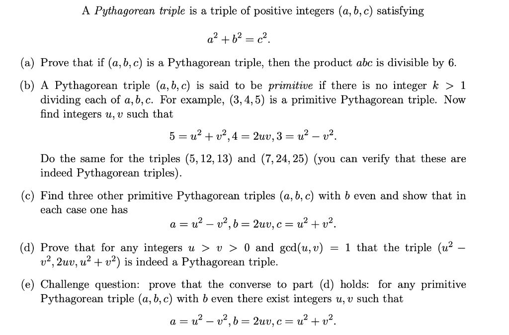Solved A Pythagorean triple is a triple of positive integers | Chegg.com