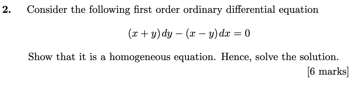 Solved . 2. Consider the following first order ordinary | Chegg.com