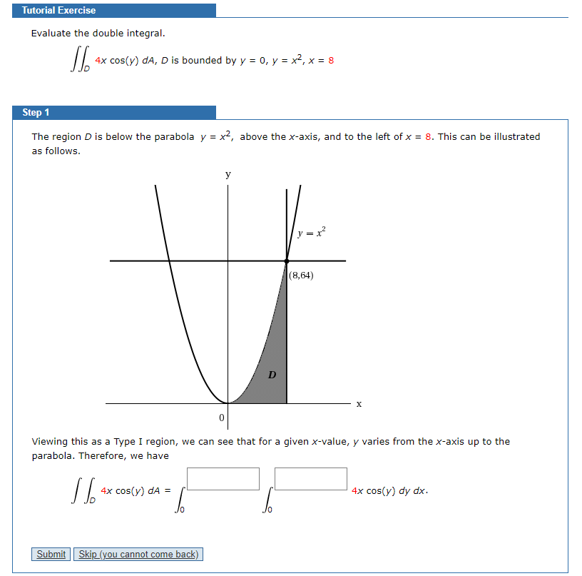 Solved Tutorial Exercise Evaluate The Double Integral 4x Chegg Com