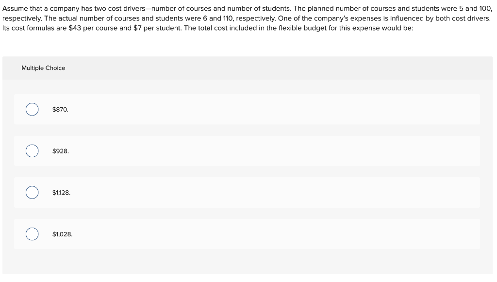 Solved Assume that a company has two cost drivers-number of | Chegg.com