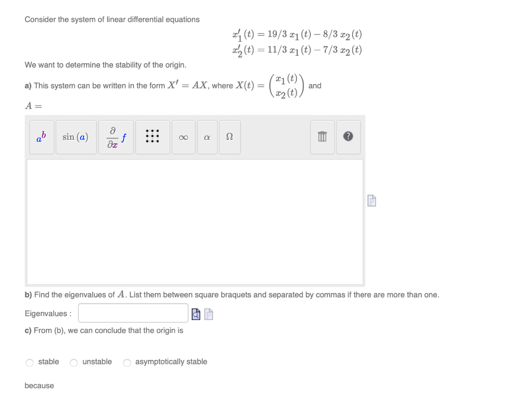 Solved Consider the system of linear differential equations | Chegg.com