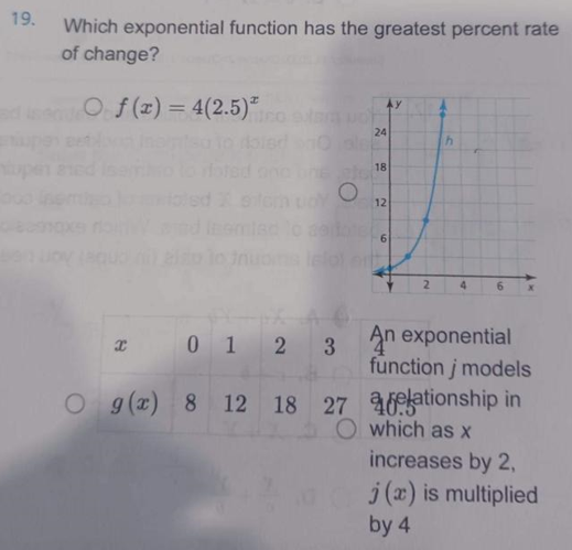 which exponential function has the greatest percent rate of change