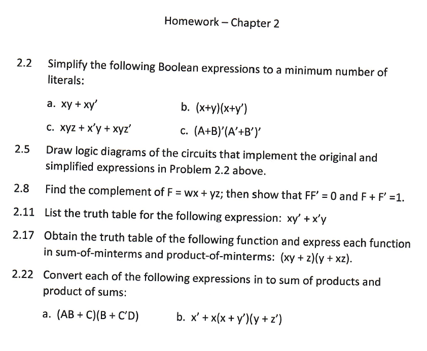 Solved Homework - Chapter 2 2.2 Simplify the following | Chegg.com