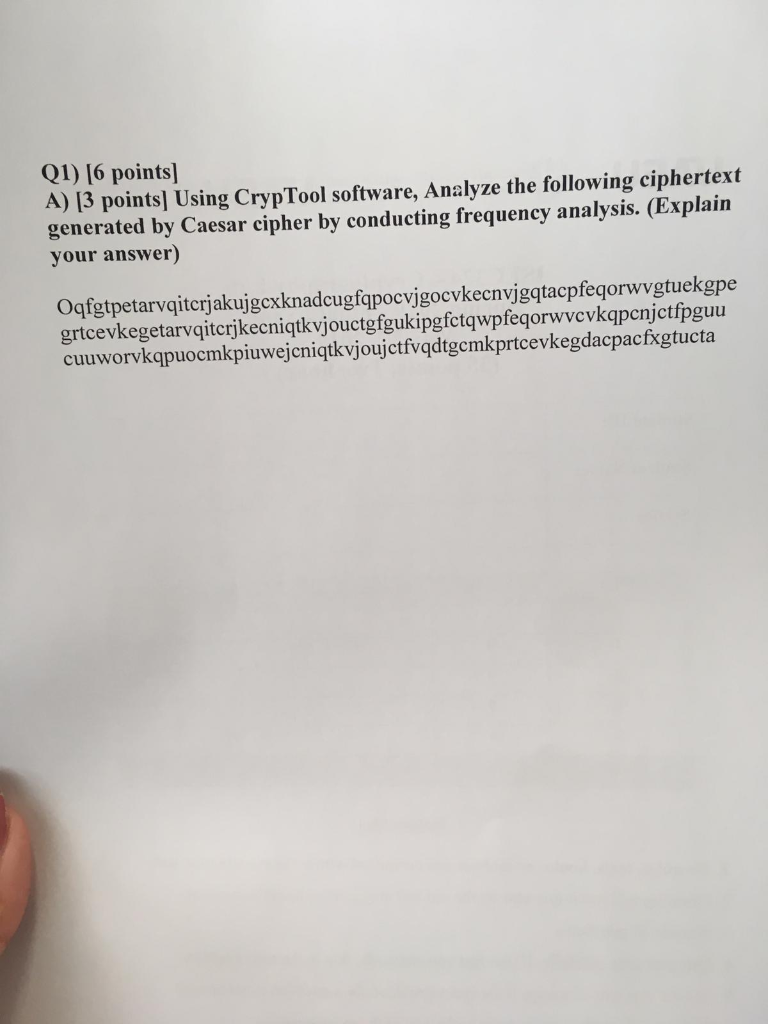 Q1) 16 points] A) 13 points] Using CrypTool software, | Chegg.com
