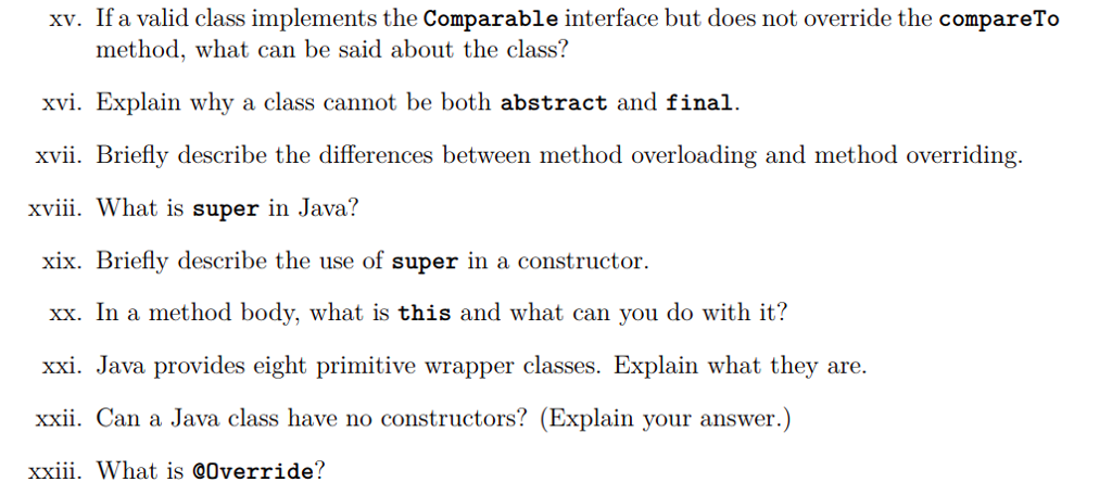Solved xv. If a valid class implements the Comparable | Chegg.com