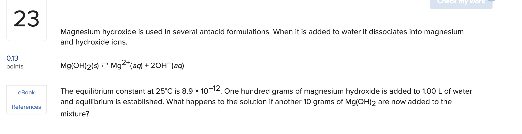 Solved Magnesium hydroxide is used in several antacid