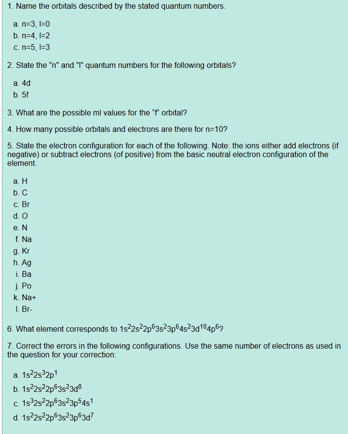 1. ﻿Name the orbitals described by ﻿the stated | Chegg.com