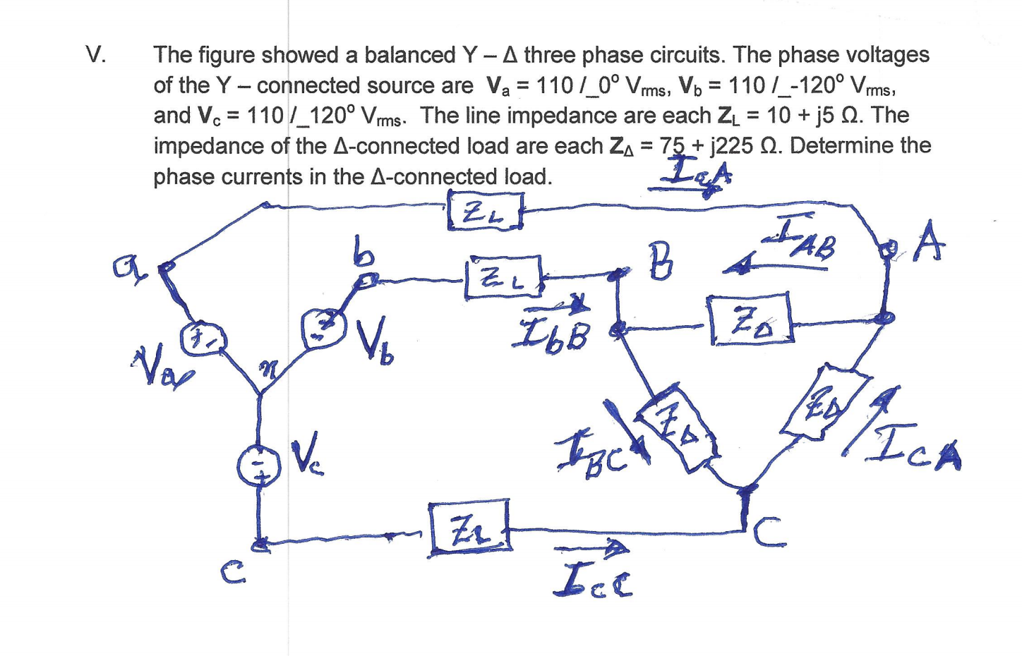 Solved V. + The figure showed a balanced Y - A three phase | Chegg.com