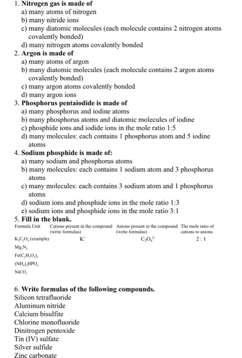 Solved 1. Nitrogen Gas Is Made Of A) Many Atoms Of Nitrogen 