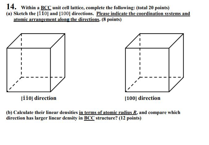 Solved 14. Within a BCC unit cell lattice, complete the | Chegg.com