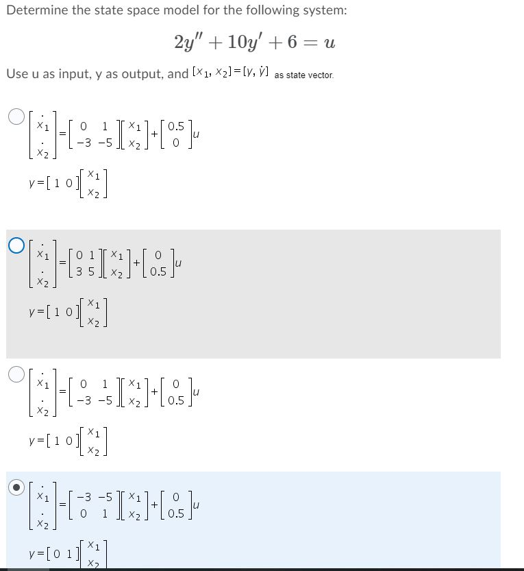 Solved Determine The State Space Model For The Following | Chegg.com