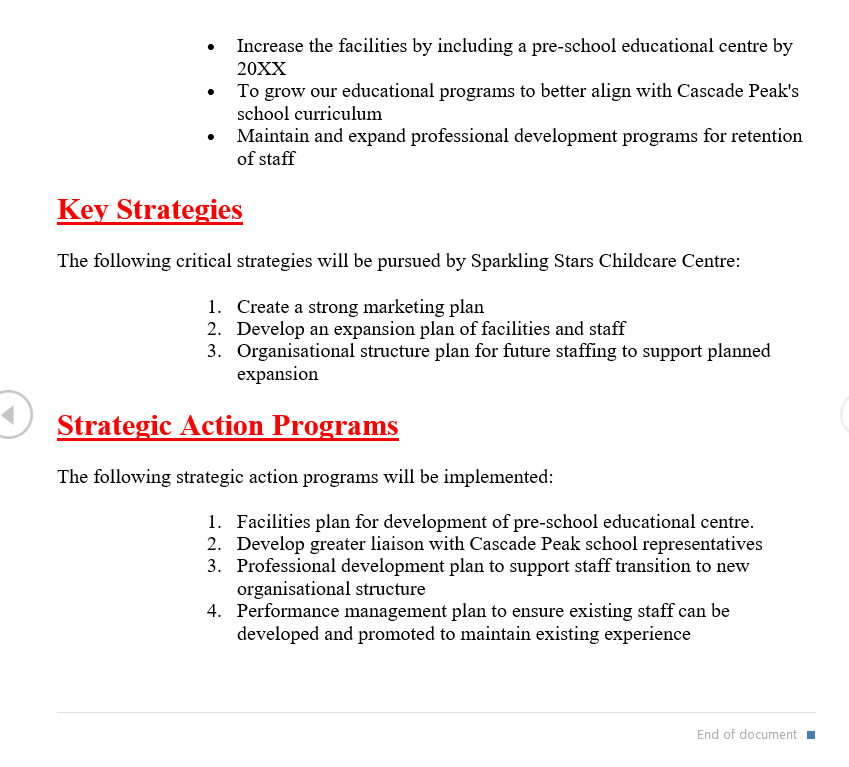 Solved Strategic Business Plan for Sparkling Stars Childcare | Chegg.com