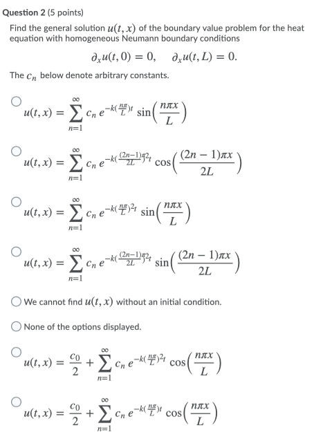 Solved Question 2 5 Points Find The General Solution U T Chegg Com