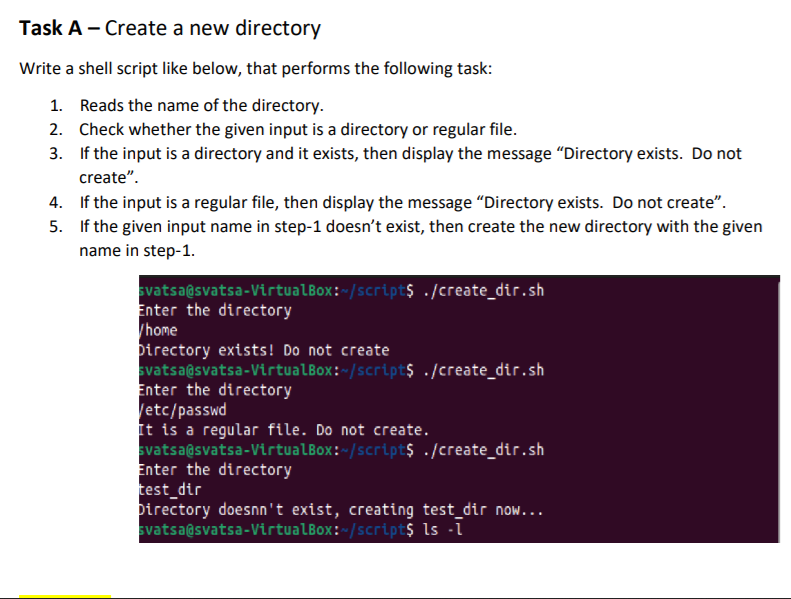 Solved Task A - Create A New Directory Write A Shell Script | Chegg.Com