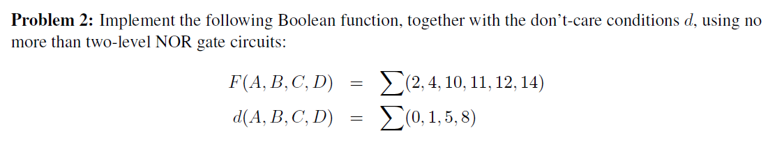 Solved Problem 2: Implement The Following Boolean Function, | Chegg.com