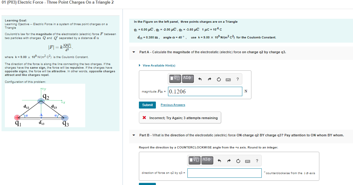 Solved 01 (P03) Electric Force - Three Point Charges On a | Chegg.com