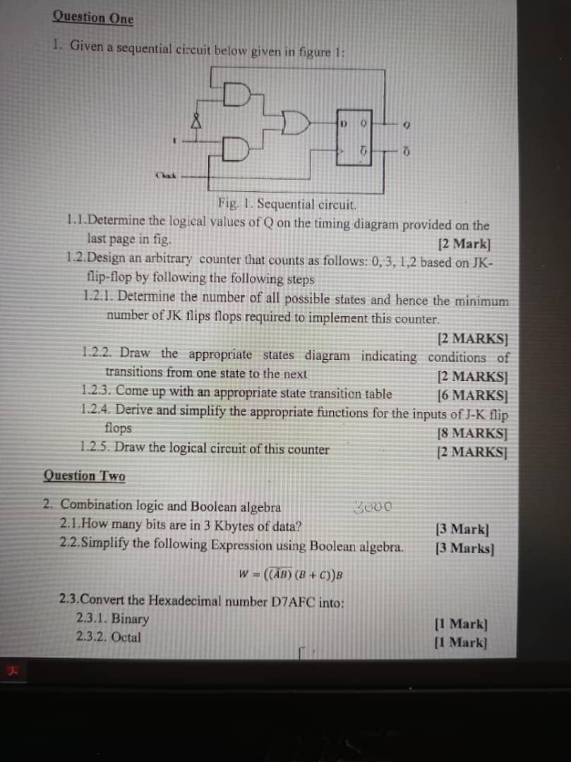 Solved 1. Given A Sequential Circuit Below Given In Figure | Chegg.com