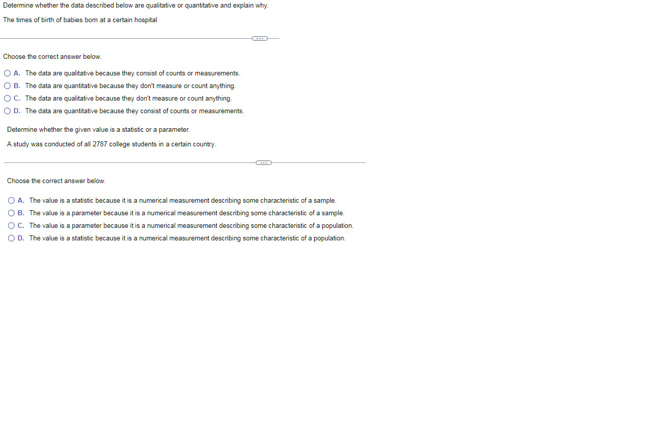 Solved Determine whether the data described below are | Chegg.com