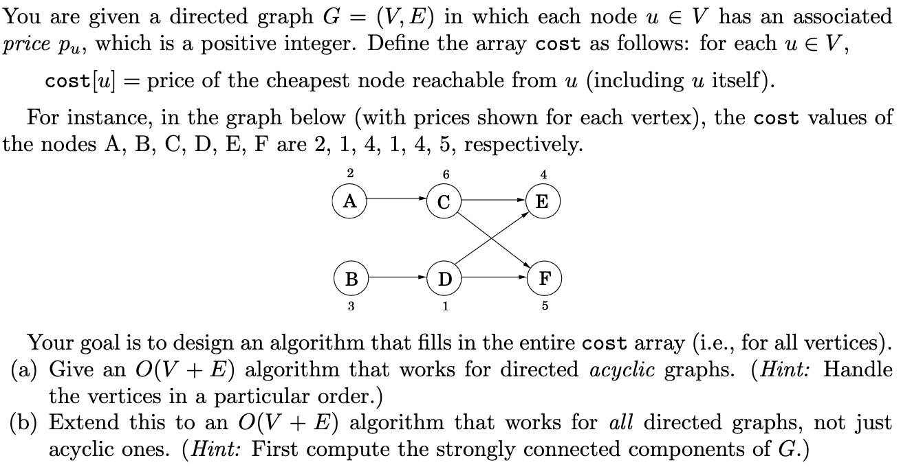 Solved You are given a directed graph G = (V, E) in which | Chegg.com