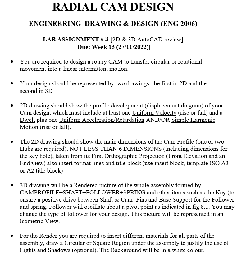 RADIAL CAM DESIGN ENGINEERING DRAWING \& DESIGN (ENG 