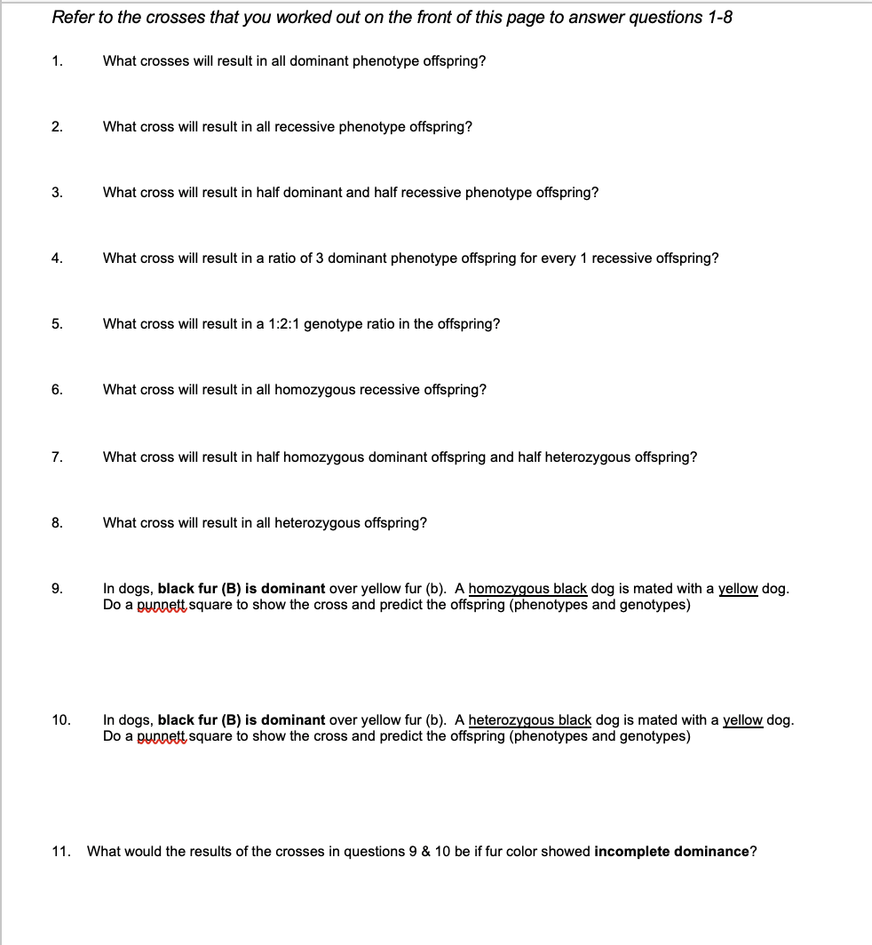 Solved Fill in the Punnett squares for each cross to | Chegg.com
