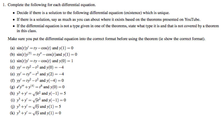 Solved 1. Complete the following for each differential | Chegg.com