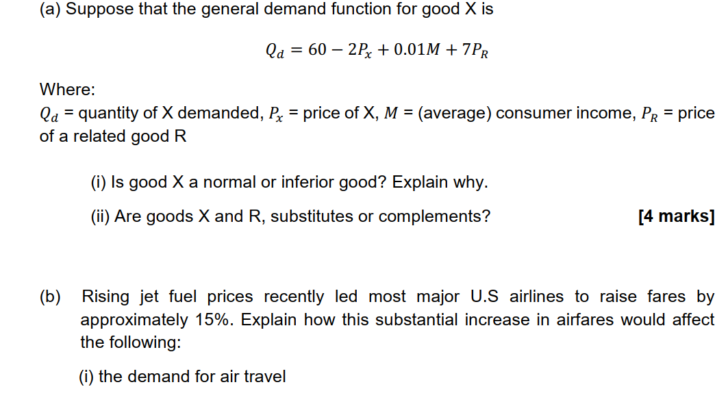 Solved (a) Suppose that the general demand function for good | Chegg.com