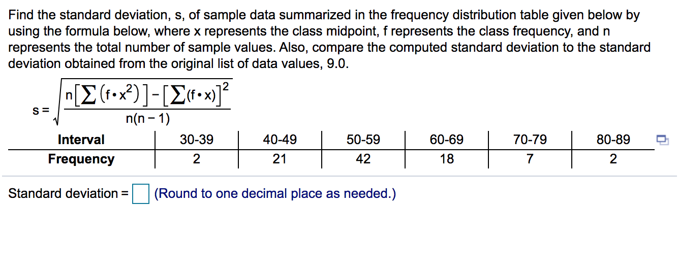 Solved Find The Standard Deviation S Of Sample Data Chegg Com