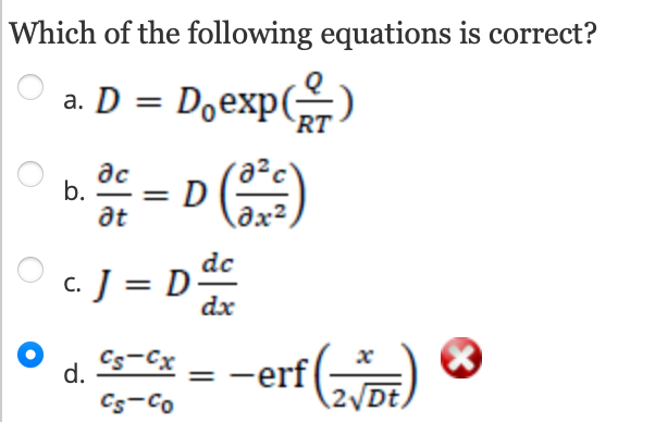 Solved Which of the following equations is correct? a. | Chegg.com