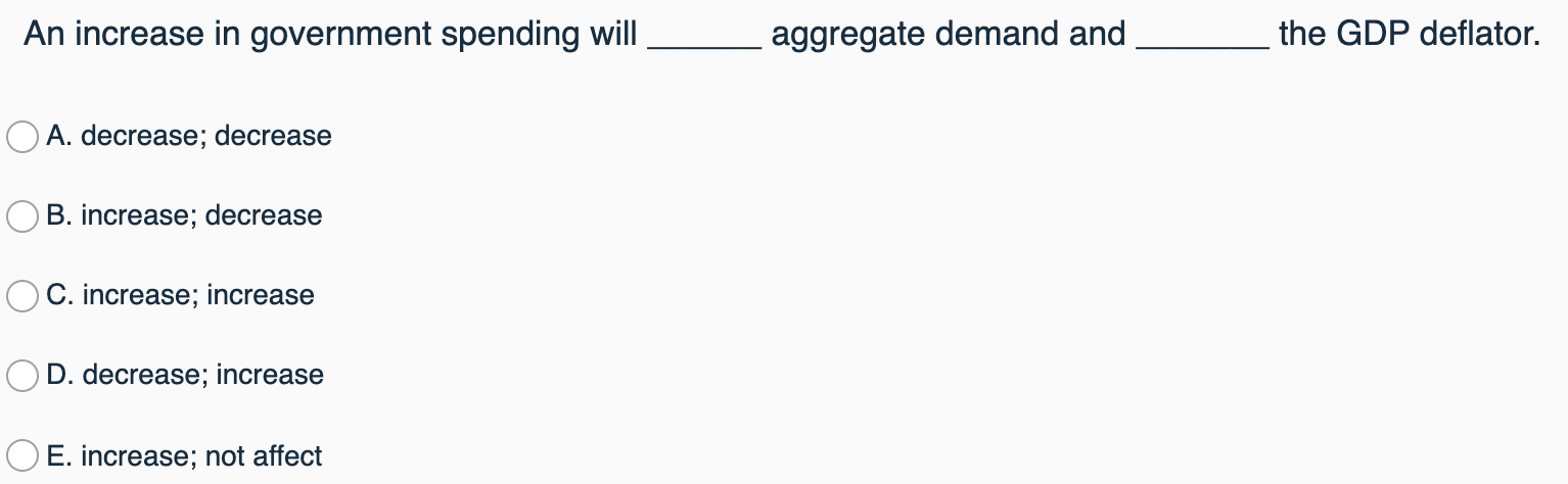 Solved An increase in government spending will _aggregate | Chegg.com