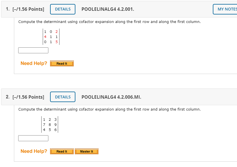 Solved 1. 1.56 Points DETAILS POOLELINALG4 4.2.001. MY Chegg