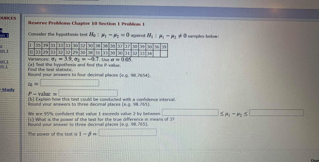 Solved DURCES Reserve Problems Chapter 10 Section 1 Problem | Chegg.com