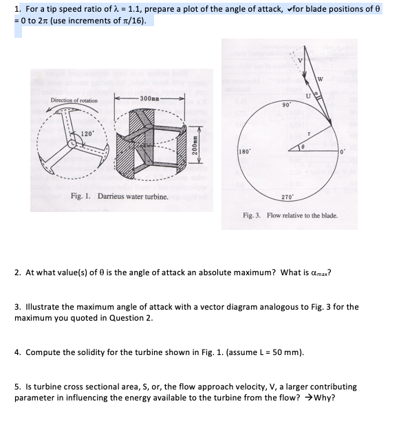 I. For a tip speed ratio of λ-1.1, prepare a plot of | Chegg.com