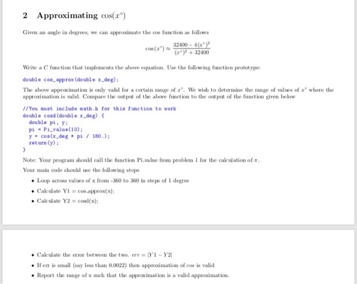 Solved 1 Approximating π The value of π can be approximated | Chegg.com