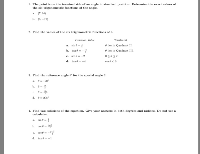 the terminal side of an angle in standard position