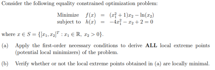 Solved Consider the following equality constrained | Chegg.com